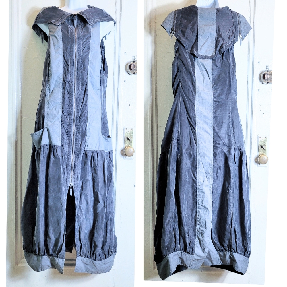 Hebbeding Holland lagenlook gray bubble maxi dress zippers pockets L(1)